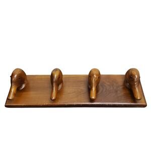 Vintage EdgeComb Solid Wood Carved 4 Mallard Ducks Head-Shaped Hat & Coat Rack